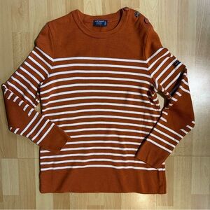 Saint James Rust Orange and White Striped Crewneck Sweater
